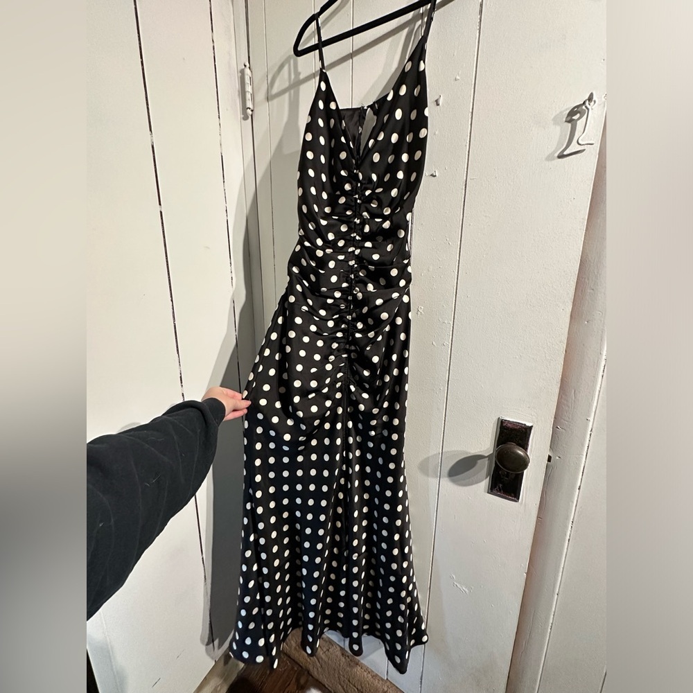 AKIRA Black and White Polka Dot Maxi FIT AND FLARE Dress